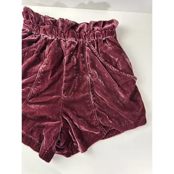 Free People At First Sight Velvet Paperbag Shorts High Rise Red Wine Burgundy XS - Picture 5 of 12